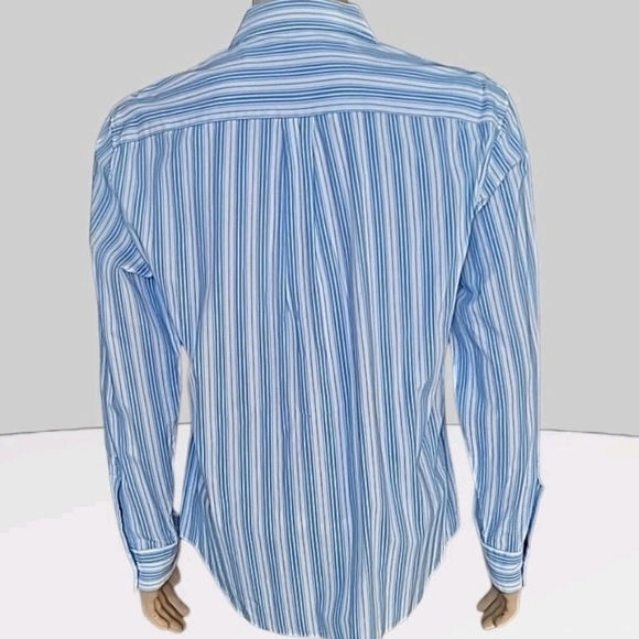 Vtg Armani Exchange Shirt Men Large Blue White Striped Cotton Button-Up Designer - Picture 2 of 14